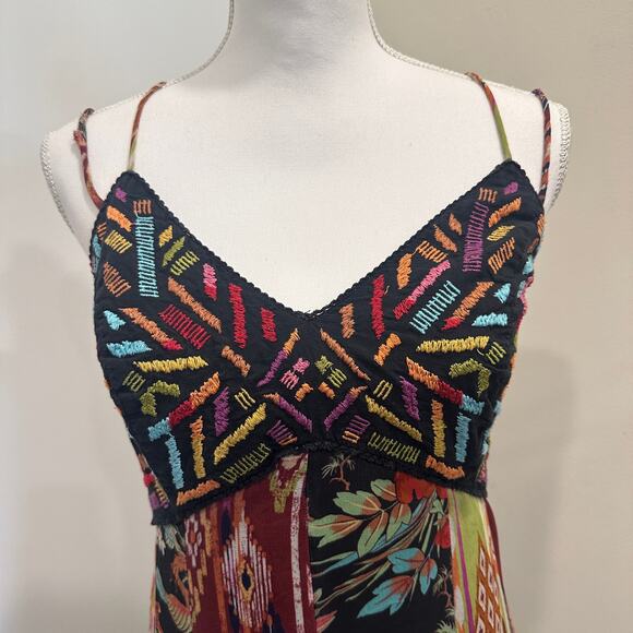 Anthropologie Boho Multi-Print Embroidered V-Neck Maxi Dress Art-to-Wear Fairy - Picture 4 of 15